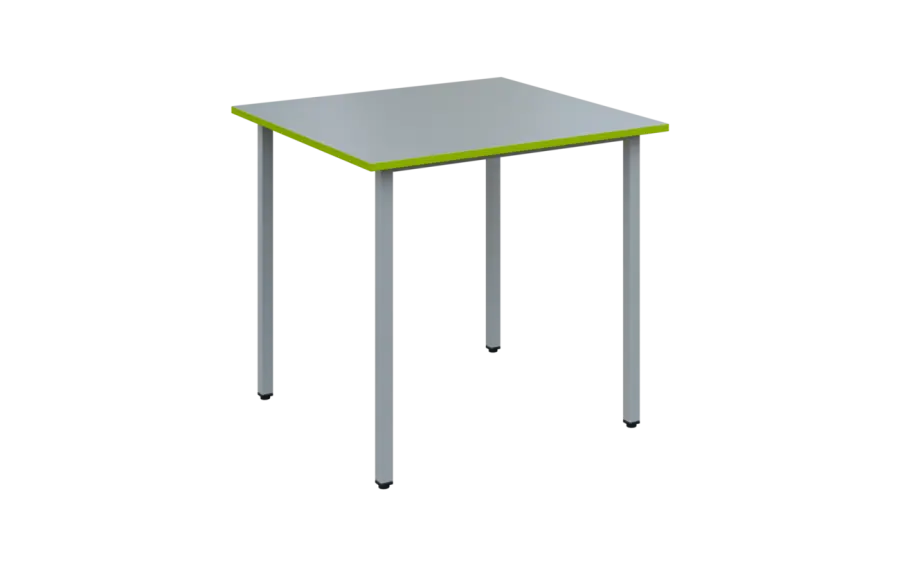 JSB 80N Jídelní stůl 800 x 800 mm, deska šedá s hranou jarní zeleň / podnož stříbrná